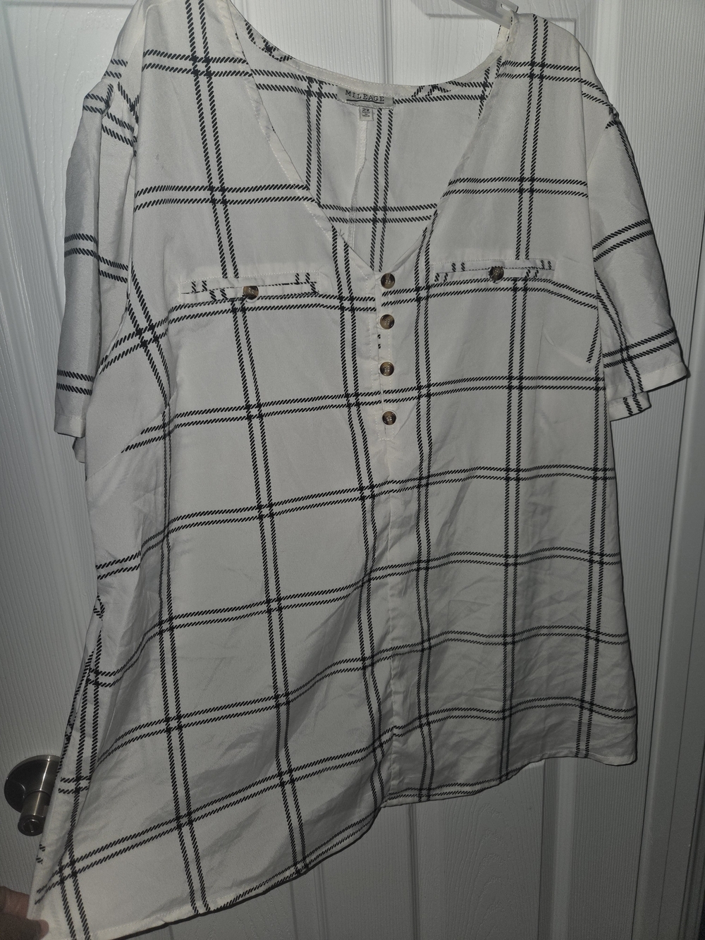 Milege Checked Short-Sleeve White/Black Womens Size 2xl